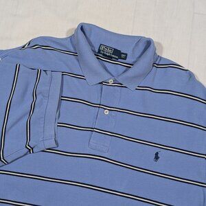 Vintage POLO RALPH LAUREN Polo Shirt 2XL XXL Tall 2XLT Blue Stripe Preppy Y2K 90